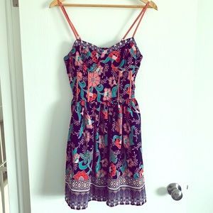ASOS boho floral strappy short blue babydoll dress